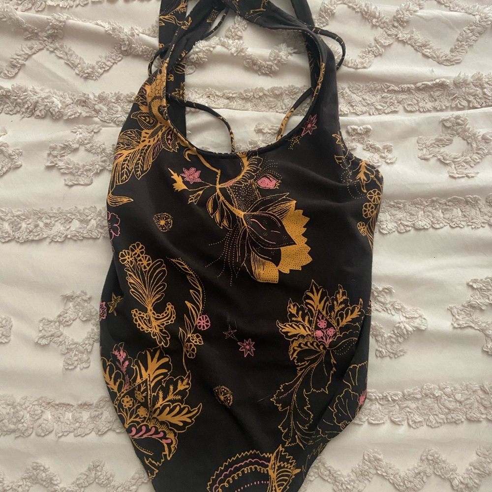 Free People Black and Gold Floral Swimsuit